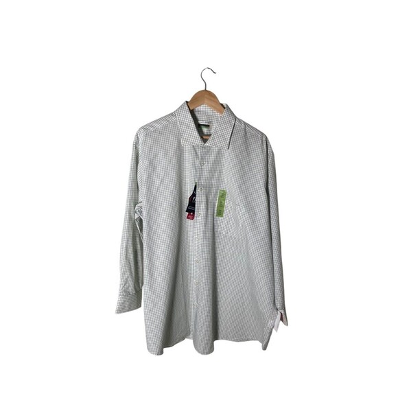 Van Heusen Dress Shirt Men's Size 18.5 32 / 33 White Green Plaid Flex Collar - Picture 1 of 10